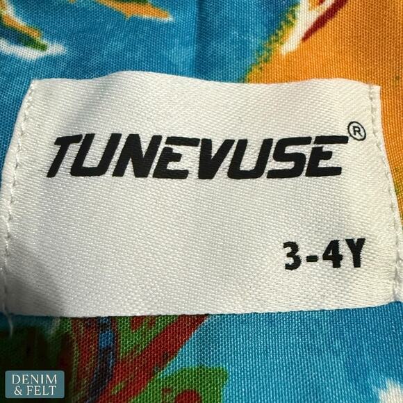 Tunevuse Boys Hawaiian 3pc Cabana Set Shirt Shorts Hat Blue Floral Outfit NEW - Picture 8 of 9